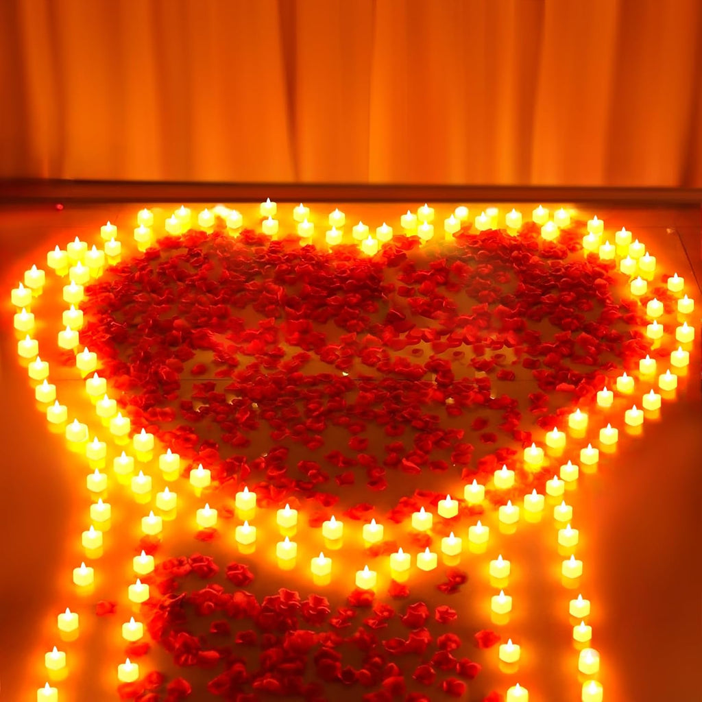6000 Pcs Artificial Rose Petals with 72 Pcs Romantic Flameless Candles, LED Heart Tea Lights Battery Operated for Romantic Night Wedding Anniversary Table Party Decoration