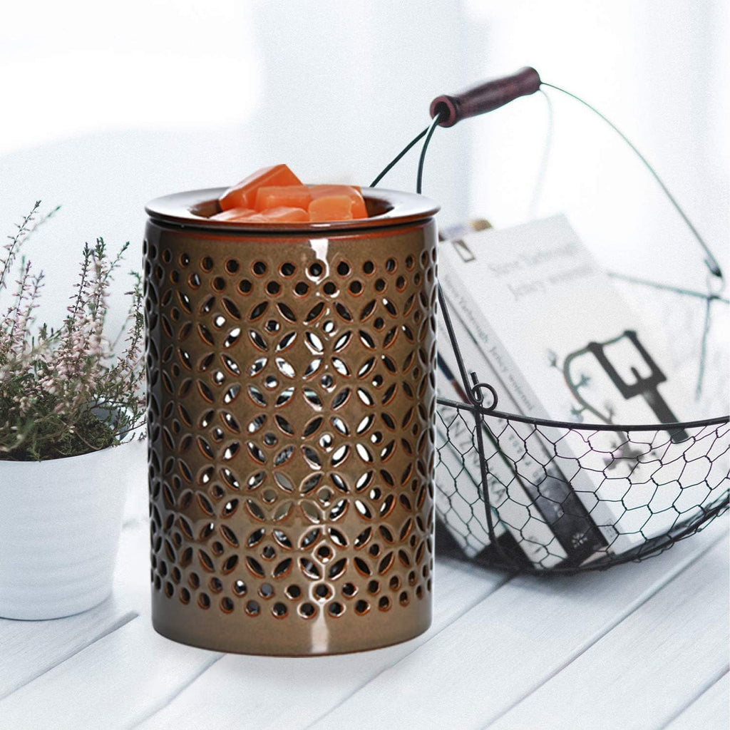 ASAWASA Ceramic Wax Melt Warmer with Timer and Silicone Dish （Dark Brown）