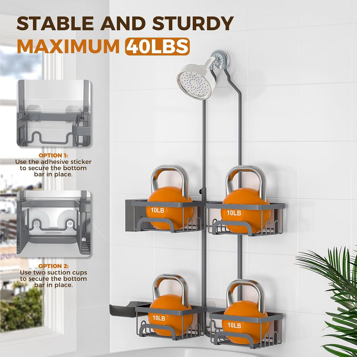 REINHARDT Split Shower Caddy Hanging for Handheld Showerheads, Grey