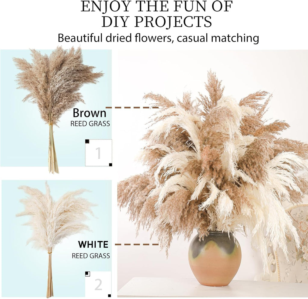 20 Stems 28" Large Brown Pampas Grass - Natural Fluffy Pompas Grass Bulk for Floor Vase - Boho Decor Home Wedding Event Decor, Gift
