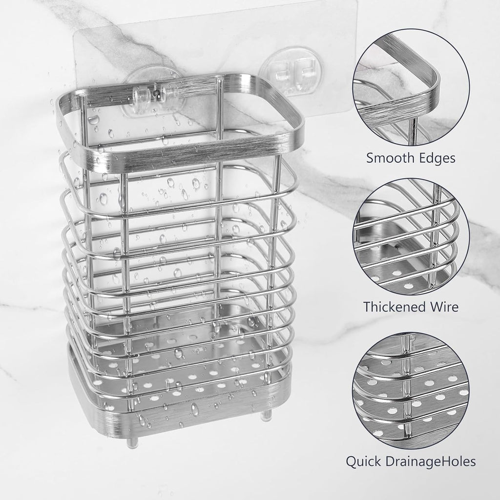 Wall Mount Toothbrush Holder for Bathroom, Stainless Steel Rustproof Toothbrush and Toothpaste Holder Organizer, Electric Toothbrush Holder Self Adhesive Wallmount/Countertop Organizer(Silver)
