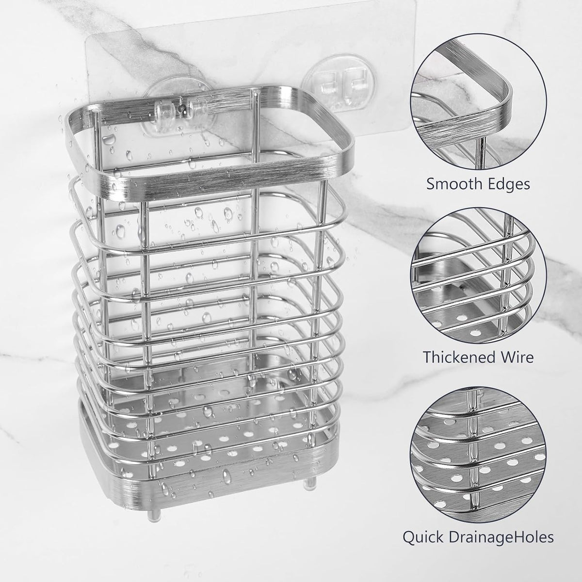Wall Mount Toothbrush Holder for Bathroom, Stainless Steel Rustproof Toothbrush and Toothpaste Holder Organizer, Electric Toothbrush Holder Self Adhesive Wallmount/Countertop Organizer(Silver)