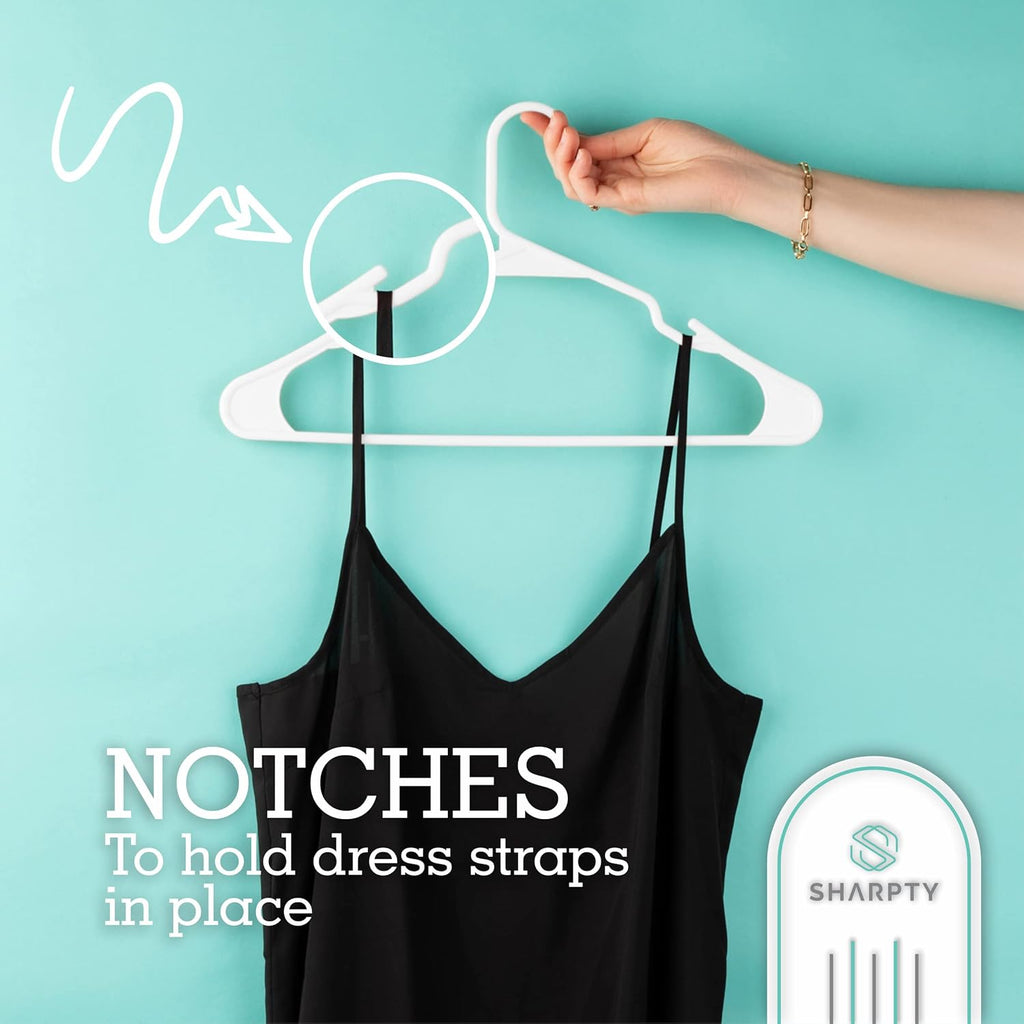 Sharpty - Plastic Hangers - Adult Clothes Hangers - T-Shirt, Dress, Coat Hangers & Accessories - Notched Hanger, Durable & Versatile Color Clothing Closet Hanger(20-Pack,White)