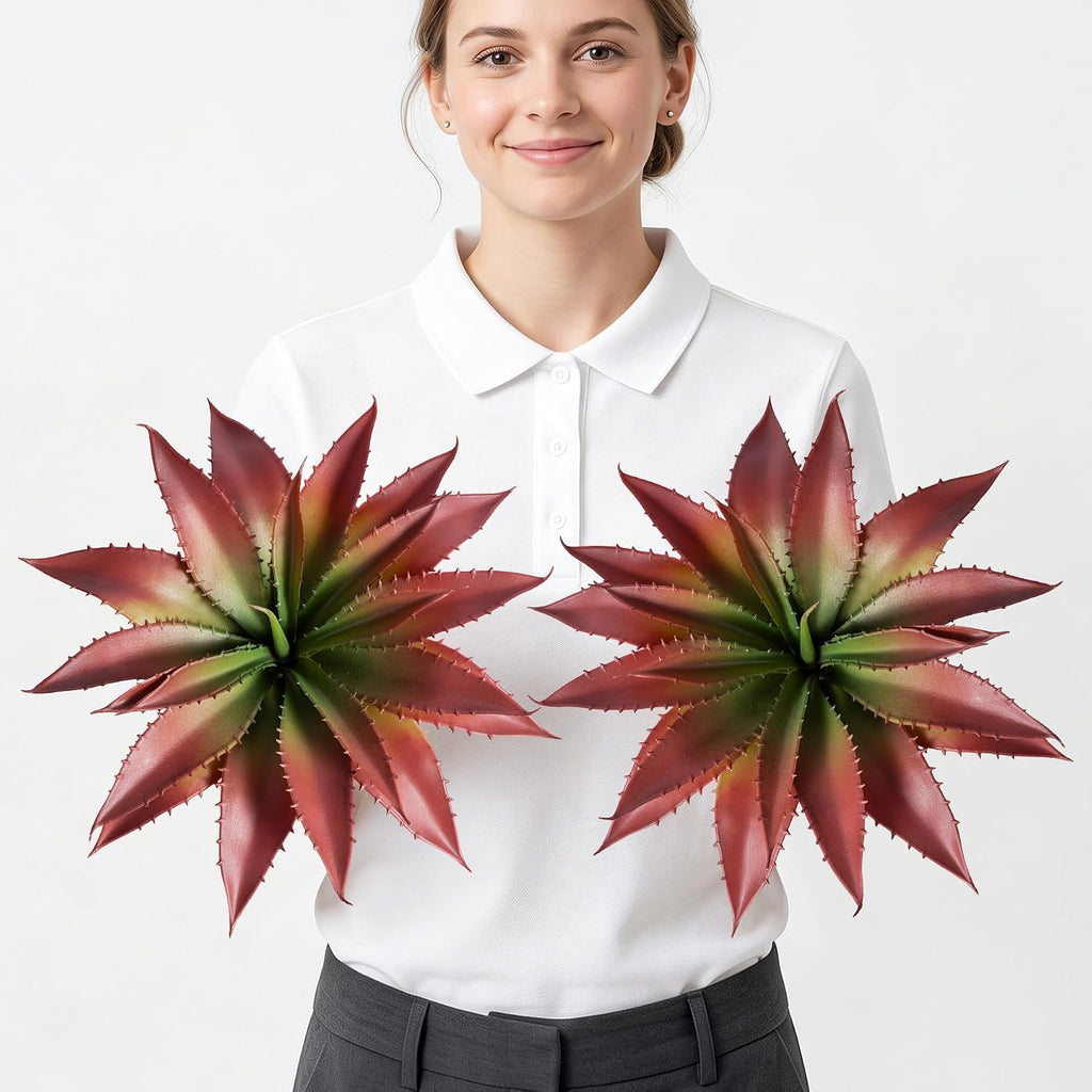 Artificial Succulents Fake Plants UV Resistant for Outdoor 2PC Red