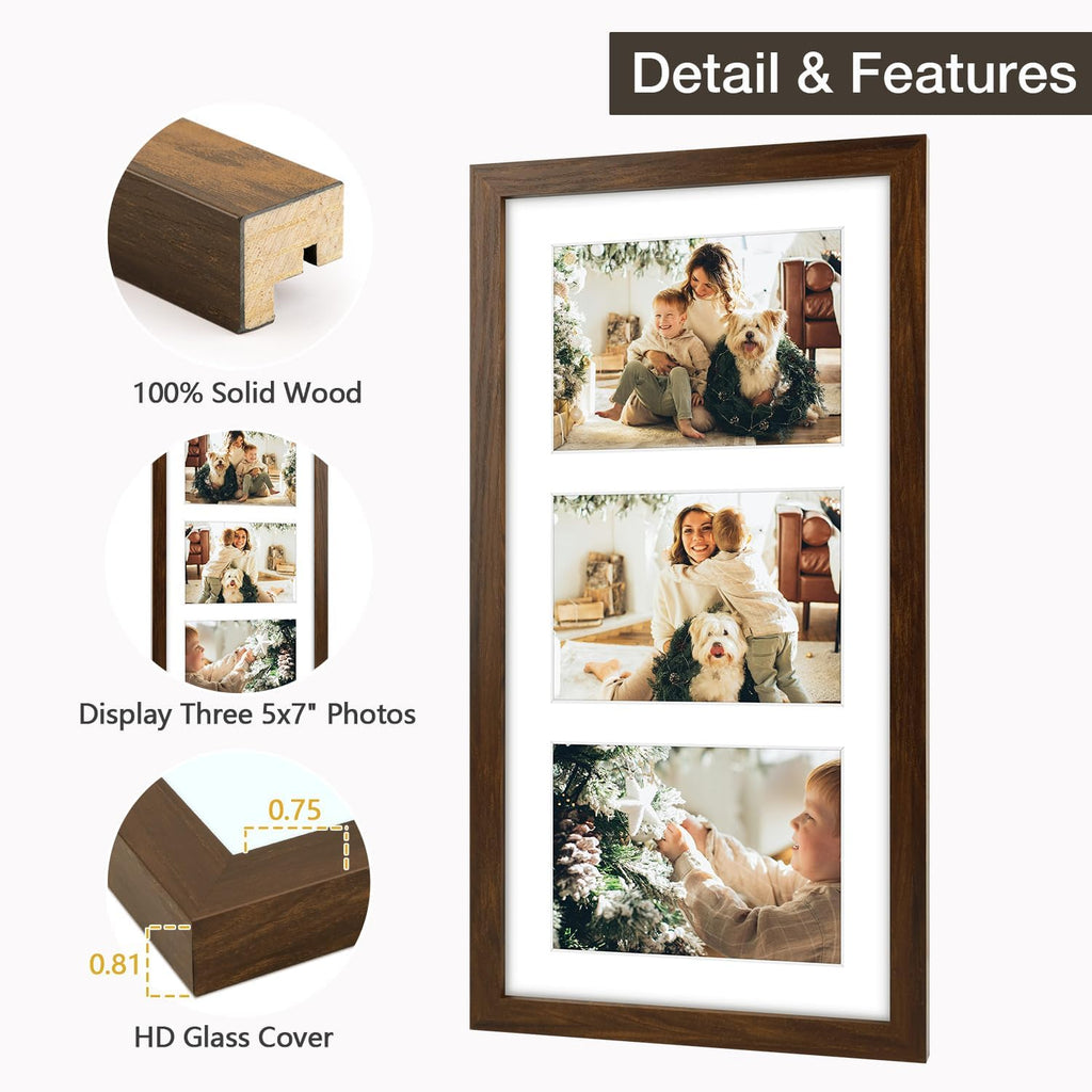 Golden State Art 9x18 Brown Wood Frame - for Three 5x7 Pictures, 1 Pack