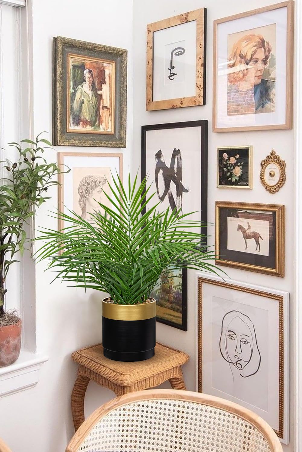 Briful Artificial Palm Plant in Metal Pot, 18.1" Small Faux Areca Palm Tree