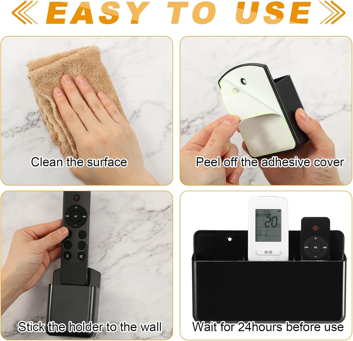 CroBlissful 12 Pcs Remote Control Holder Wall Mount Self Adhesive, Black
