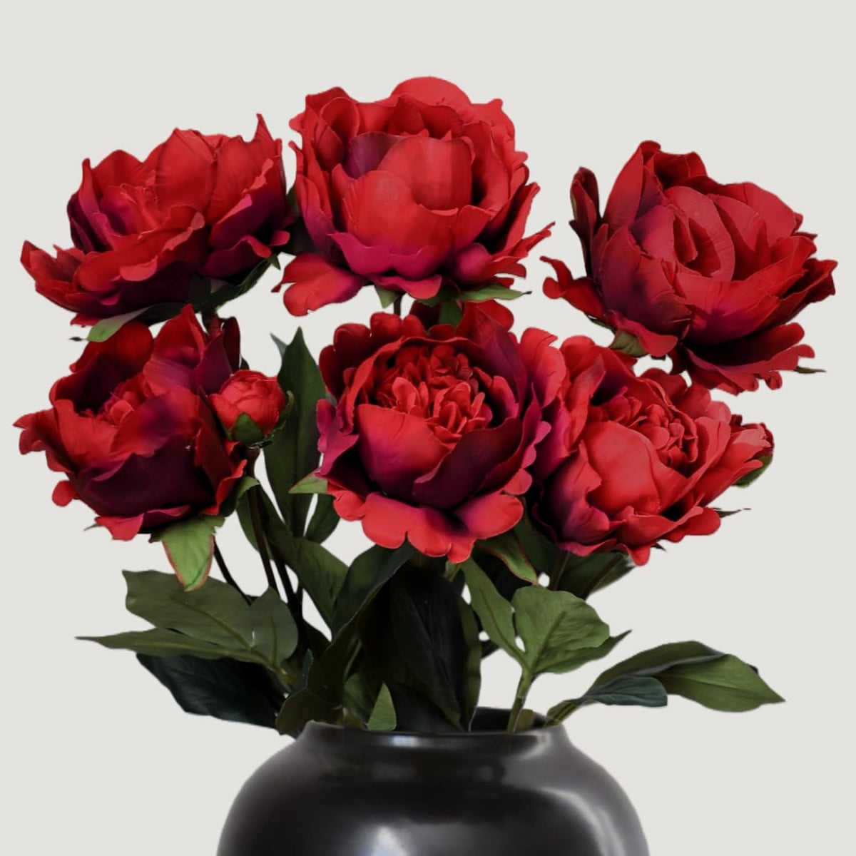 KBREE Peonies Artificial Flowers, 25.2" Real Touch Flowers, 3 Pcs Peony Stems with Large Bloom Heads, Lifelike Artificial Flowers for Vase, Wedding Bouquet DIY & Floral Arrangements (Scarlet)