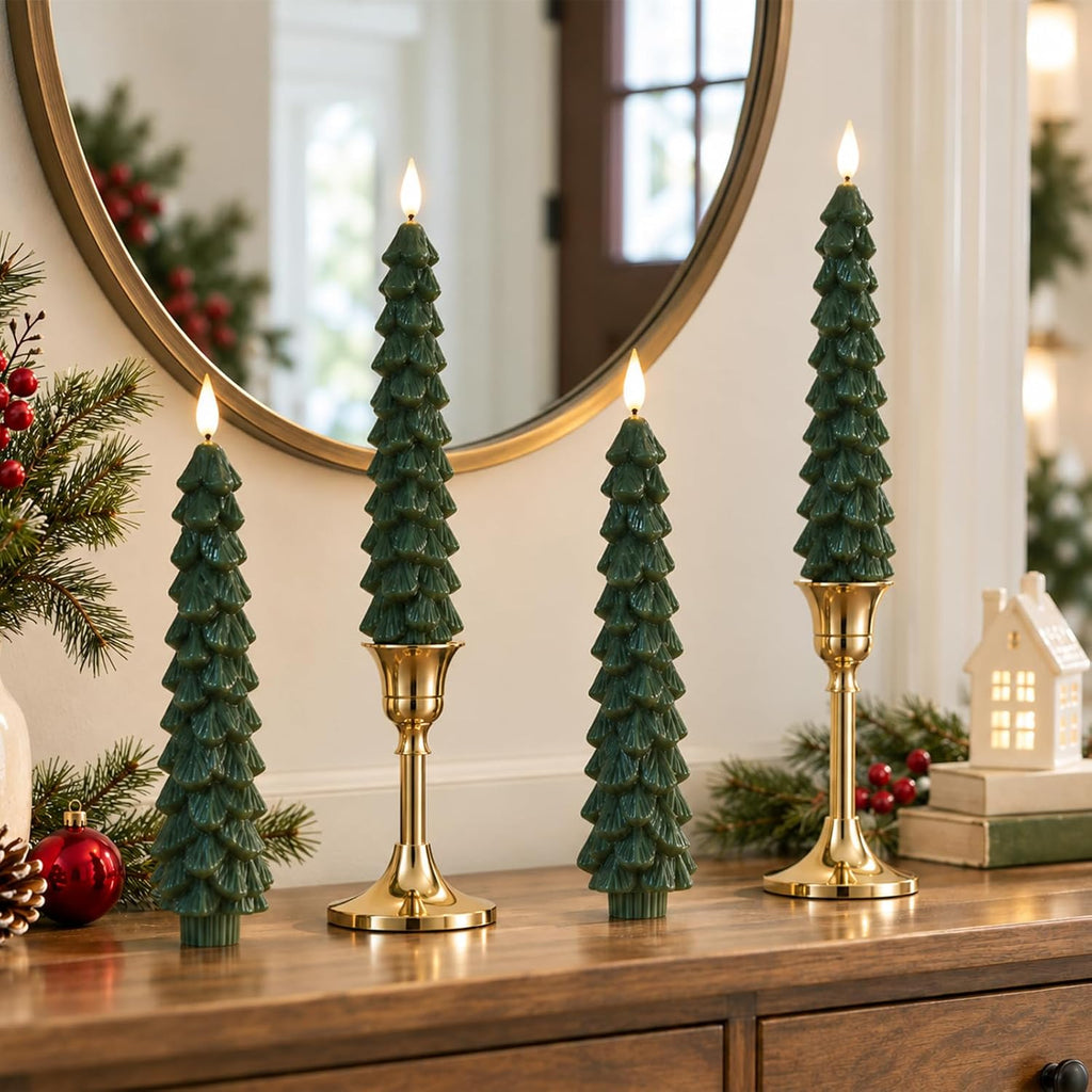 Christmas Decorations for Home, Christmas Tree Flameless Taper Candles