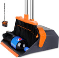 Broom and Dustpan Set for Home, 51" Long Handle Standing Pan Grey Orange