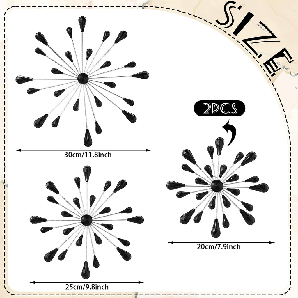 Hicarer 4 Pcs Starburst Wall Decor, Bling Metal Wall Art, Black Diamond