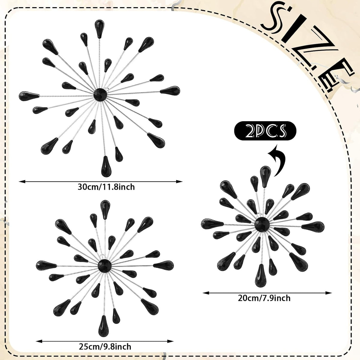 Hicarer 4 Pcs Starburst Wall Decor, Bling Metal Wall Art, Black Diamond