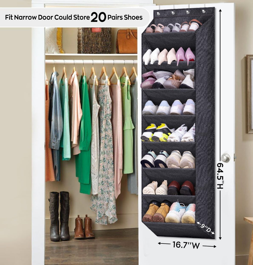 SLEEPING LAMB Over The Door Shoe Organizer for Closet with 8 Large Deep Pockets and Short Hanging Shoe Organizer for Closet Storage with Mesh Side Pockets Holds 8 Pairs, Grey