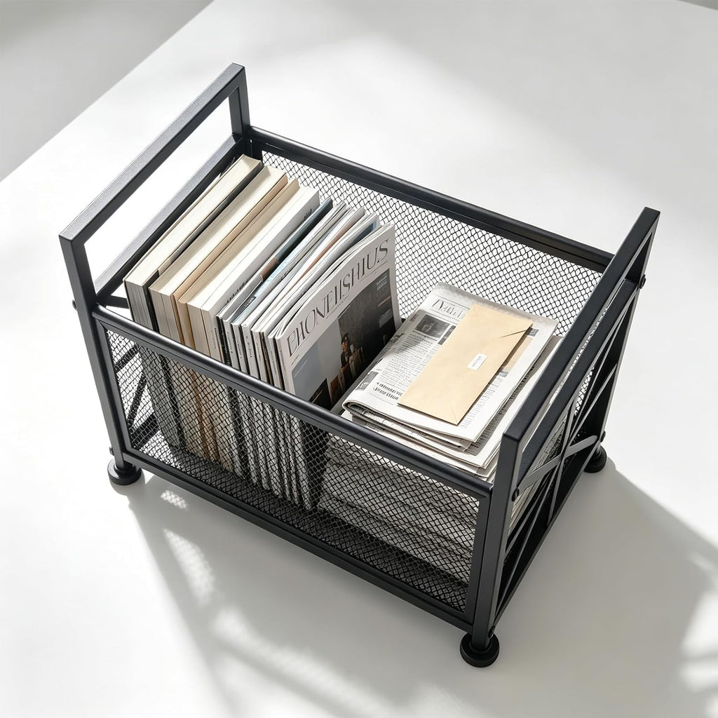 Extra Large Black Magazine Holder, Metal Magazine Rack Floor, Mesh Magazine File Holder, Magazine Storage Basket, Magazine Holders for Classroom，Magazine Stand for Desk, Folder Organizer Bin for Books