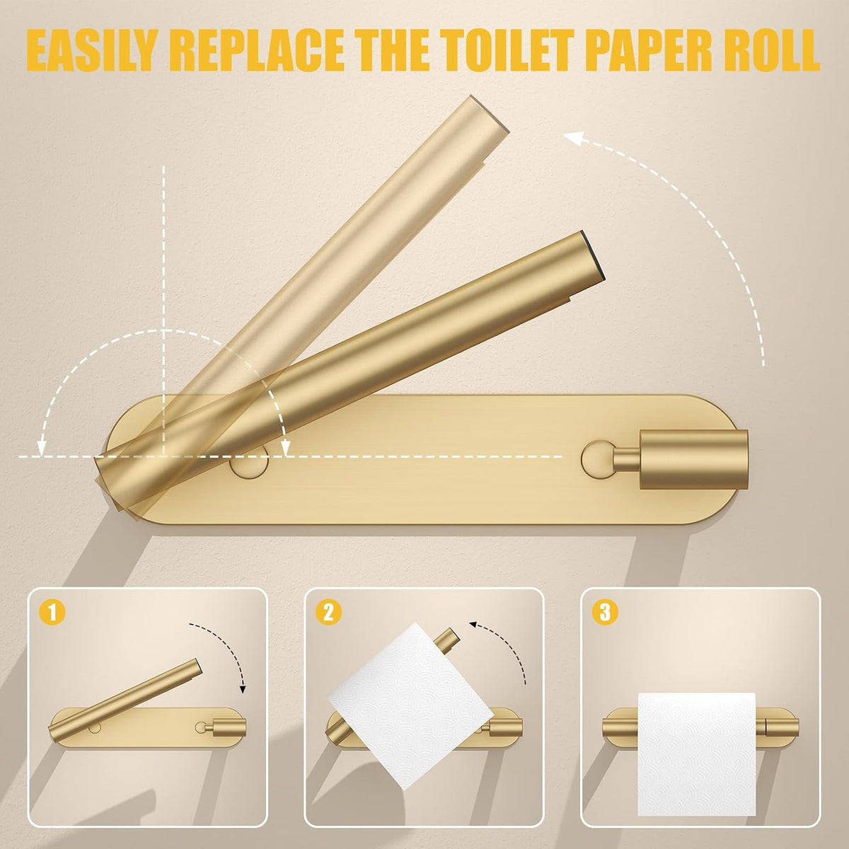 BESy Toilet Paper Holder, Bathroom Tissue Holder Wall Mount Brushed Gold
