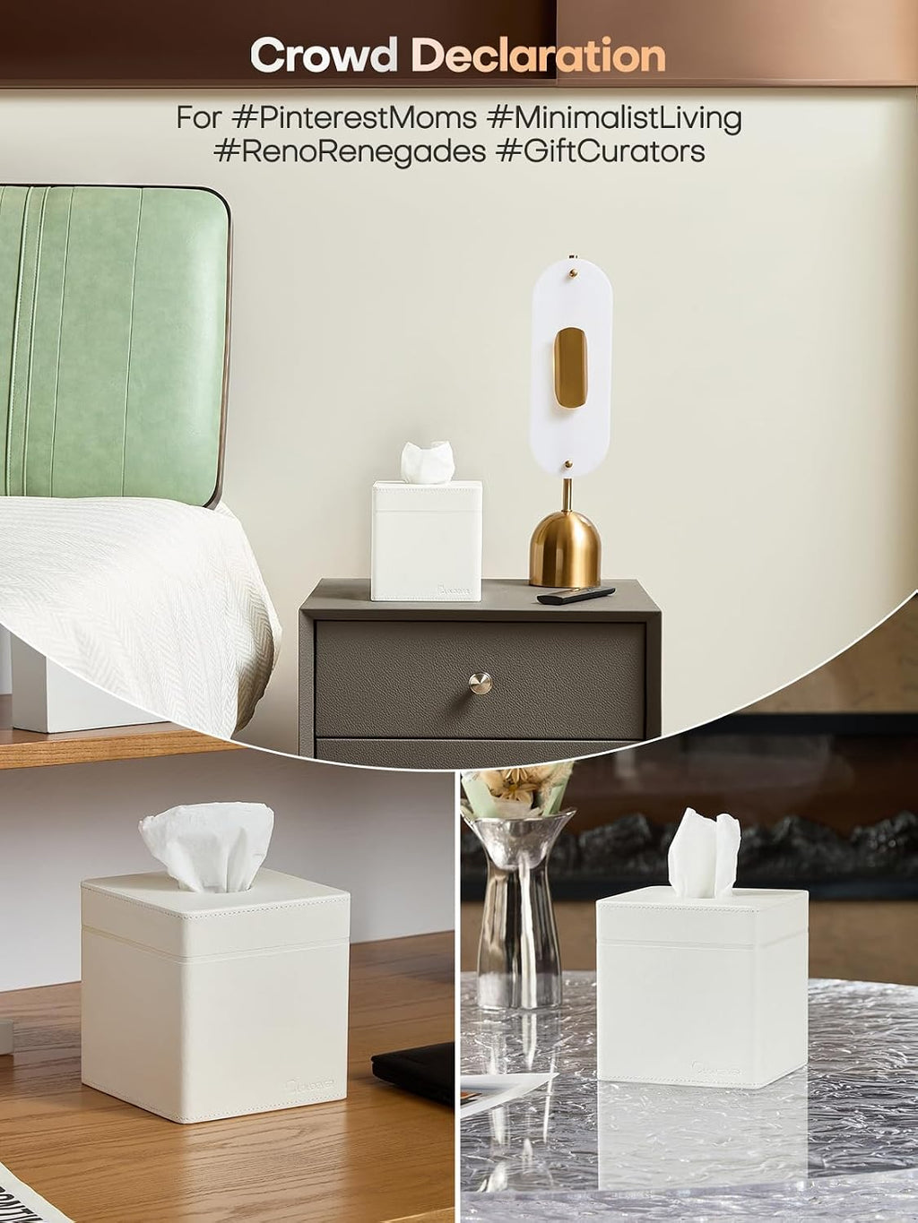 Square Tissue Box Cover Holder Compatible with Kleenex/Puffs Cubes, Patented Metal-Look PU Leather (Polar Ice)