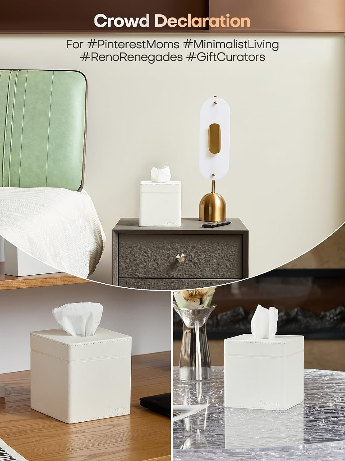 Square Tissue Box Cover Holder Compatible with Kleenex/Puffs Cubes, Patented Metal-Look PU Leather (Polar Ice)