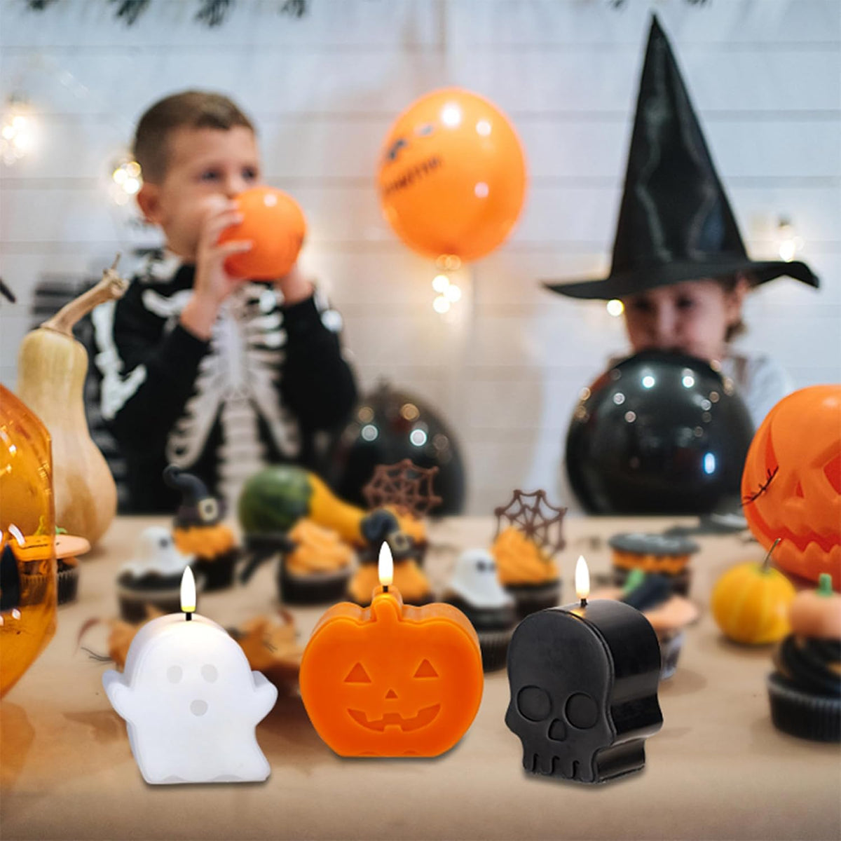 Halloween Flameless Candles with Remote, Cute Halloween Ghost Pumpkin Decor
