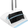 BSKLIN Broom and Dustpan Set, Broom with Dustpan Combo Set with Teeth to Clean Pet Hair 52-in Long Adjustable Handle Broom for Home Office Kitchen Lobby (White&Blue)