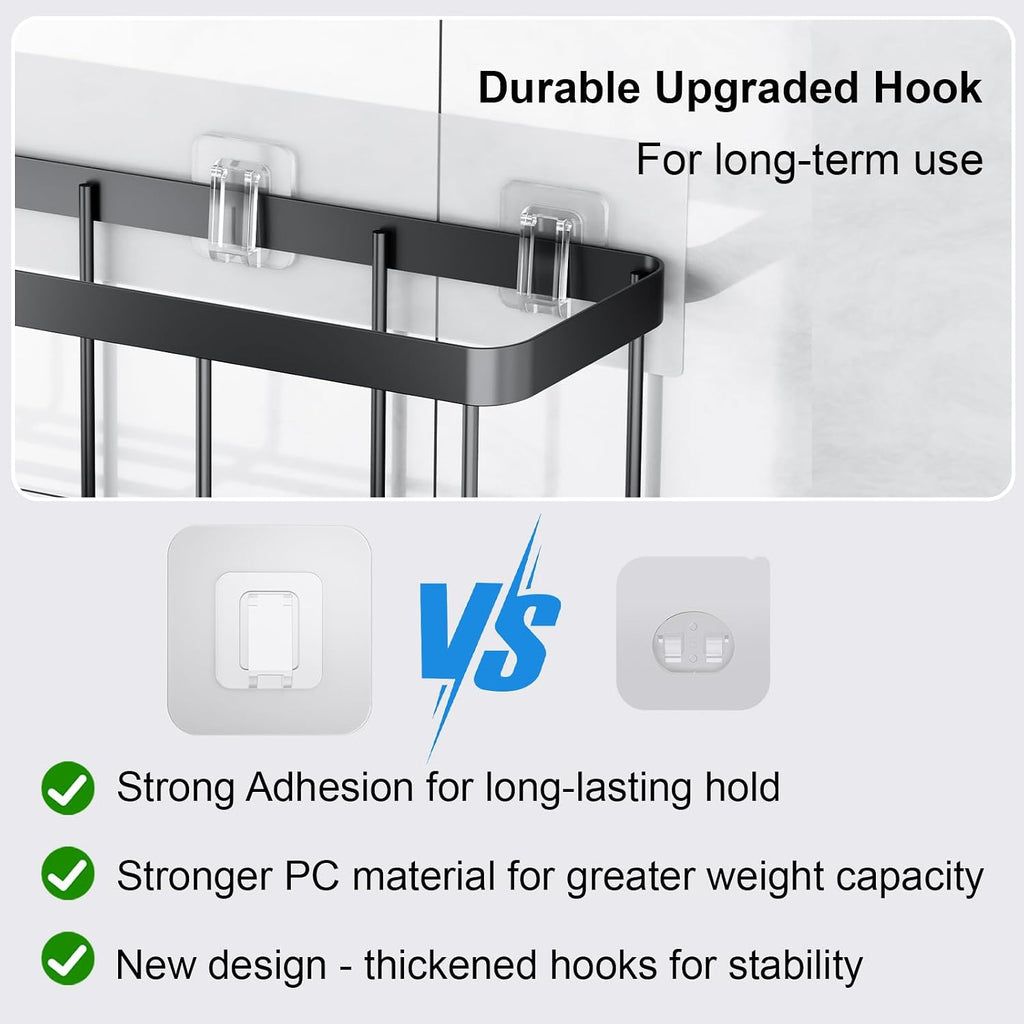 14 Pack Shower Caddy Adhesive Replacement, Waterproof Shower Shelf Adhesive Strips, Strong Adhesive Flat Hooks for Bathroom Storage Shelves and Kitchen Racks No Drilling, Clear