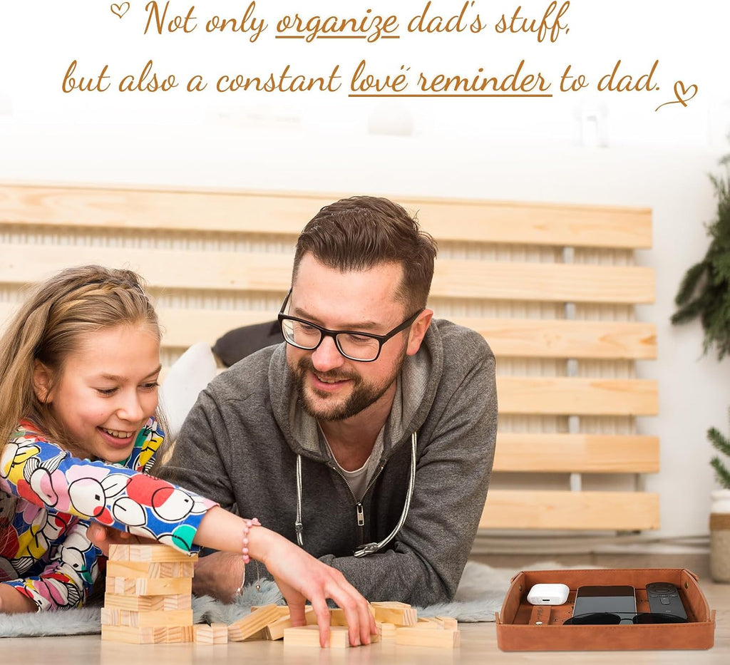Daddy Gifts for Fathers Day, Dad Gifts from Daughter Son - Premium PU Leather Empty Your Pockets Daddy Tray - Best Dad Ever Gifts for Fathers Day
