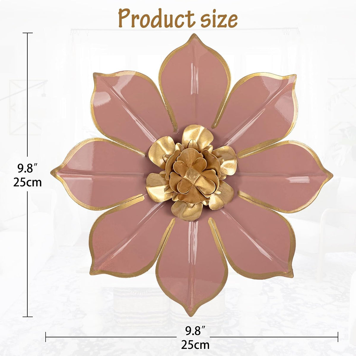 Villa Como 10" Pink and Gold Metal Flowers Wall Art Decor Wall Accent 1PC
