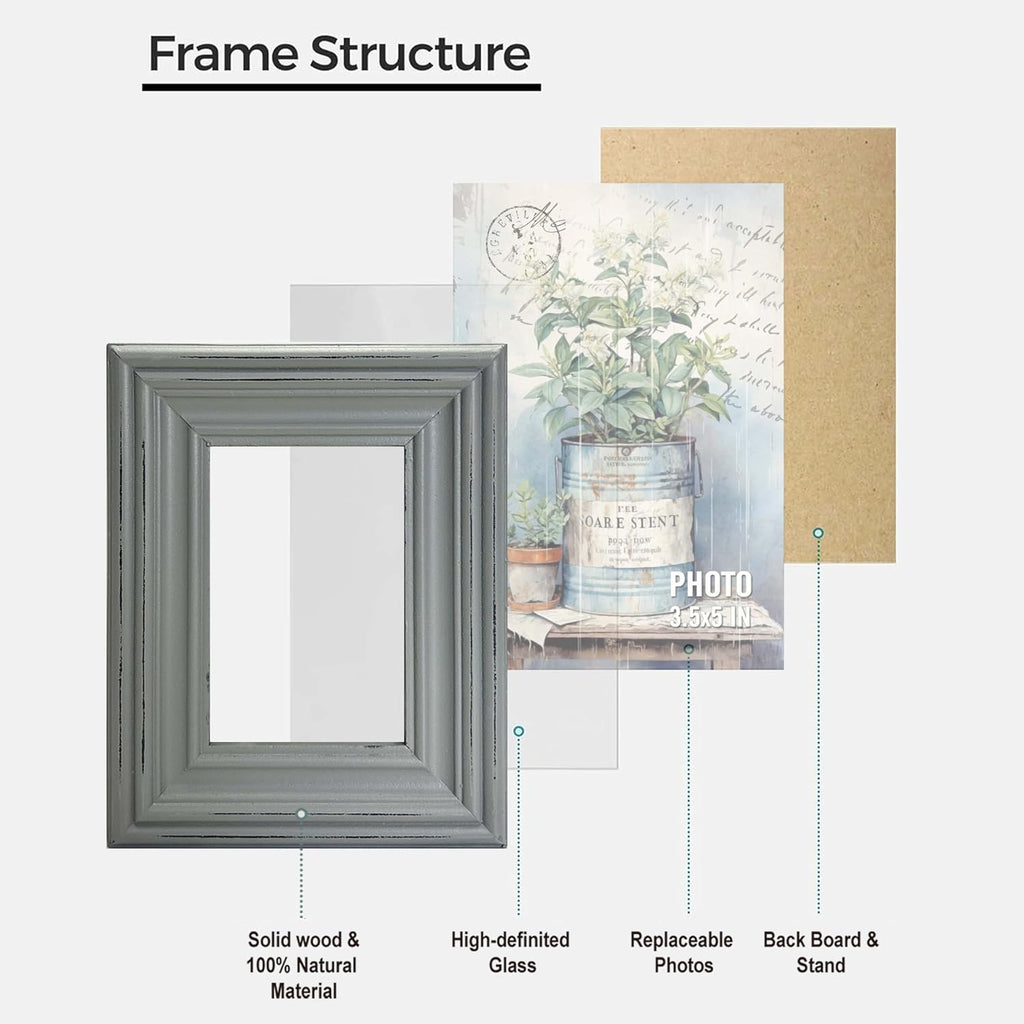 Distressed Shabby Chic 3.5"x5" Wooden Picture Frames 3pcs (Aqua Gray White)