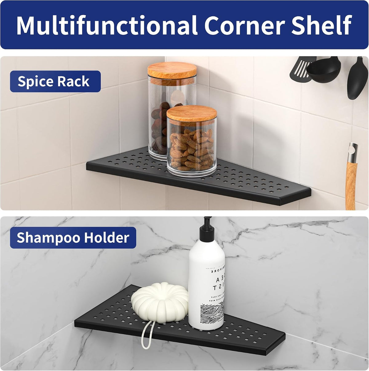 Corner Shower Shelf, Matte Black 12", 304 Stainless Steel