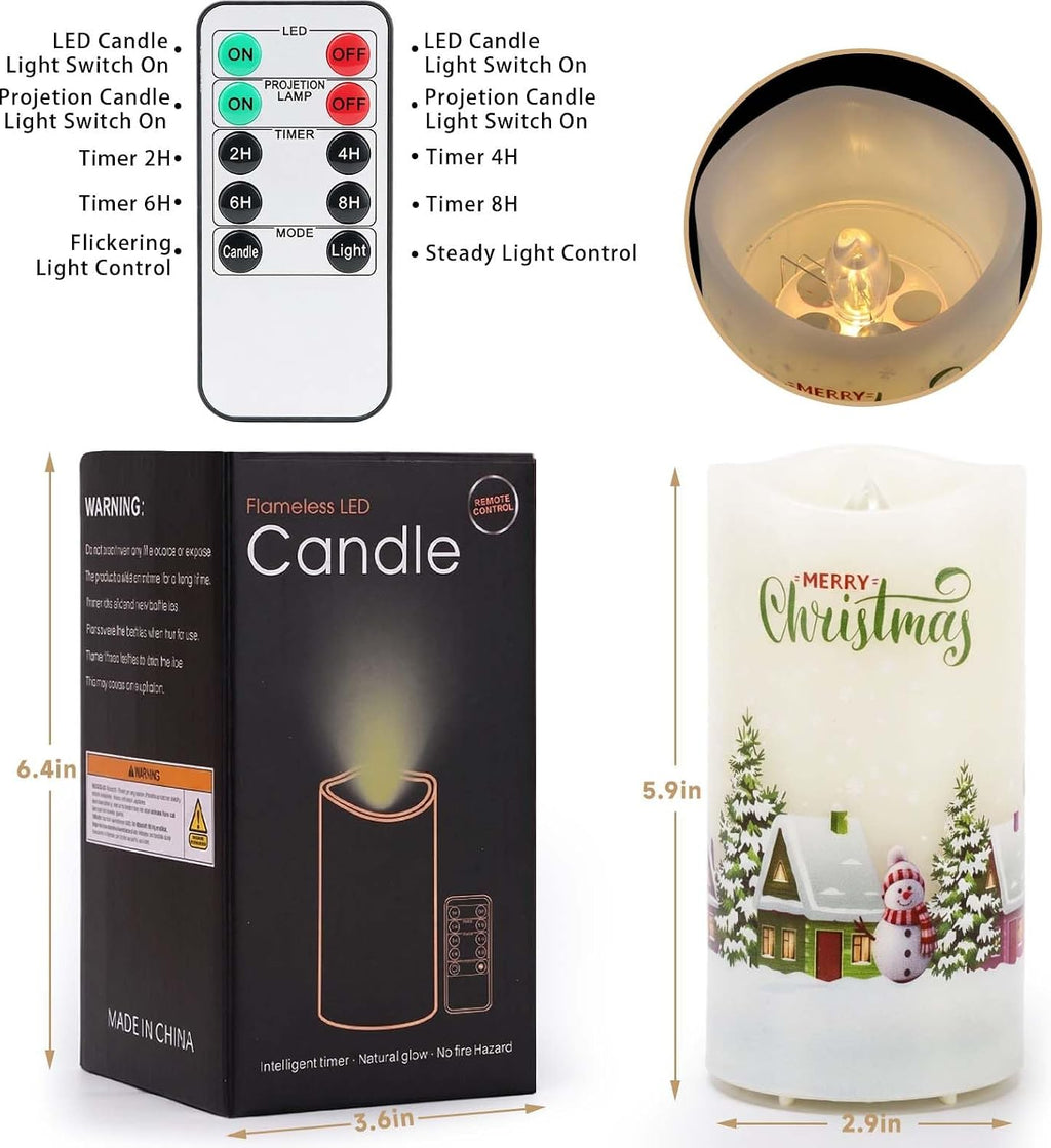 AVEKI Flickering Projector Candle Light, Snow Town Flameless Candles Lamp