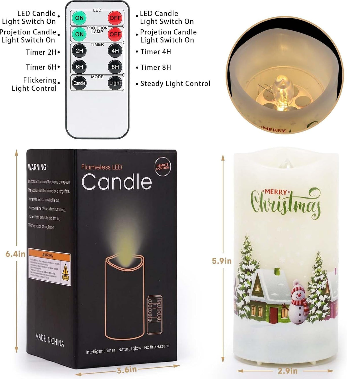 AVEKI Flickering Projector Candle Light, Snow Town Flameless Candles Lamp