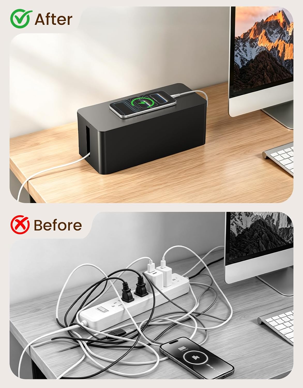 WOCBUY Cable Management Box, Pet & Baby Proof Cord Hider for Home Office