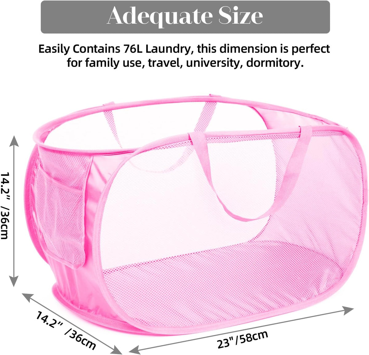 4 Pcs Durable Collapsible Laundry Baskets, Foldable Large Opening Pop Up Laundry Hamper with Pocket, Clothes Hamper with Handles for Laundry, Bathroom, Kids Room, Dorm or Travel Pink