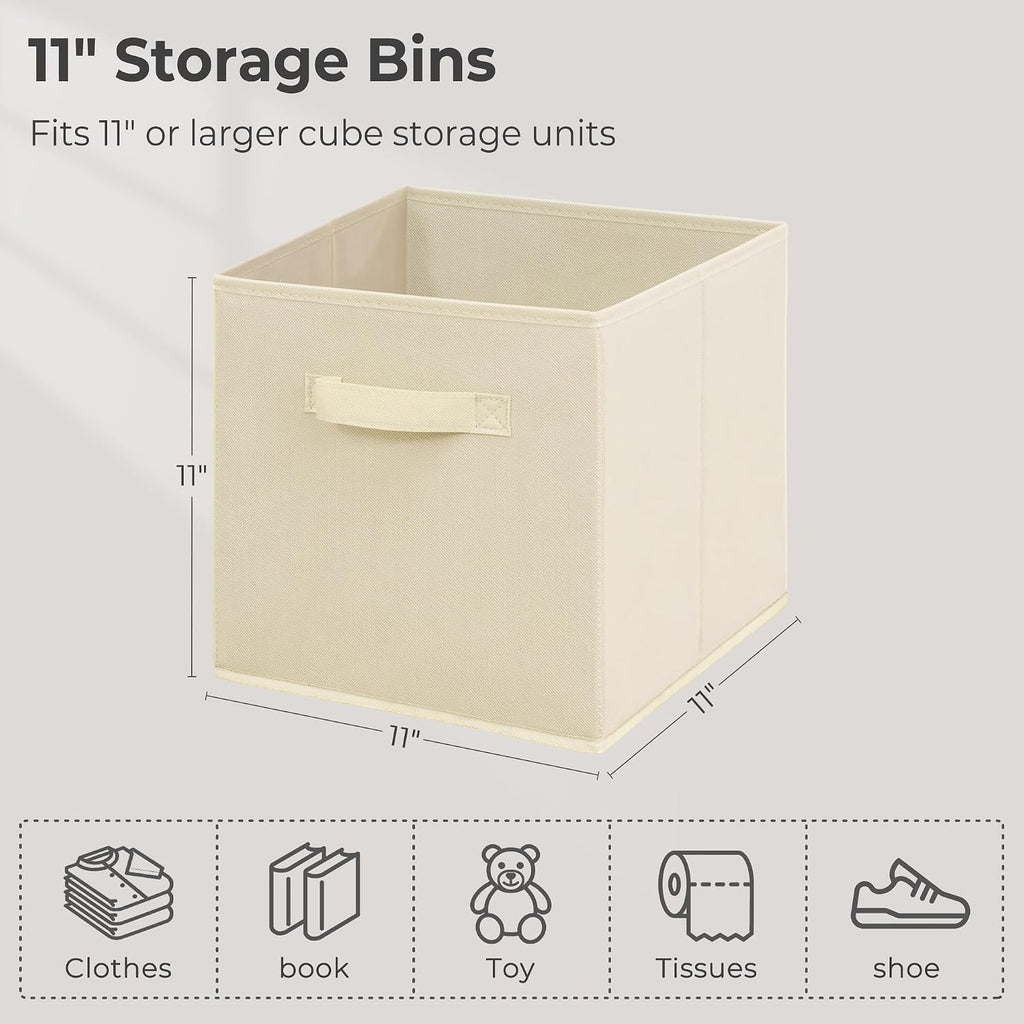 11 Inch Fabric Storage Cubes, Sturdy Foldable Storage Bins, Heavy Duty Cube Organizer for Clothes, Blankets, Shelves, Closets, Bedroom, Living Room, Beige, 5 Pack
