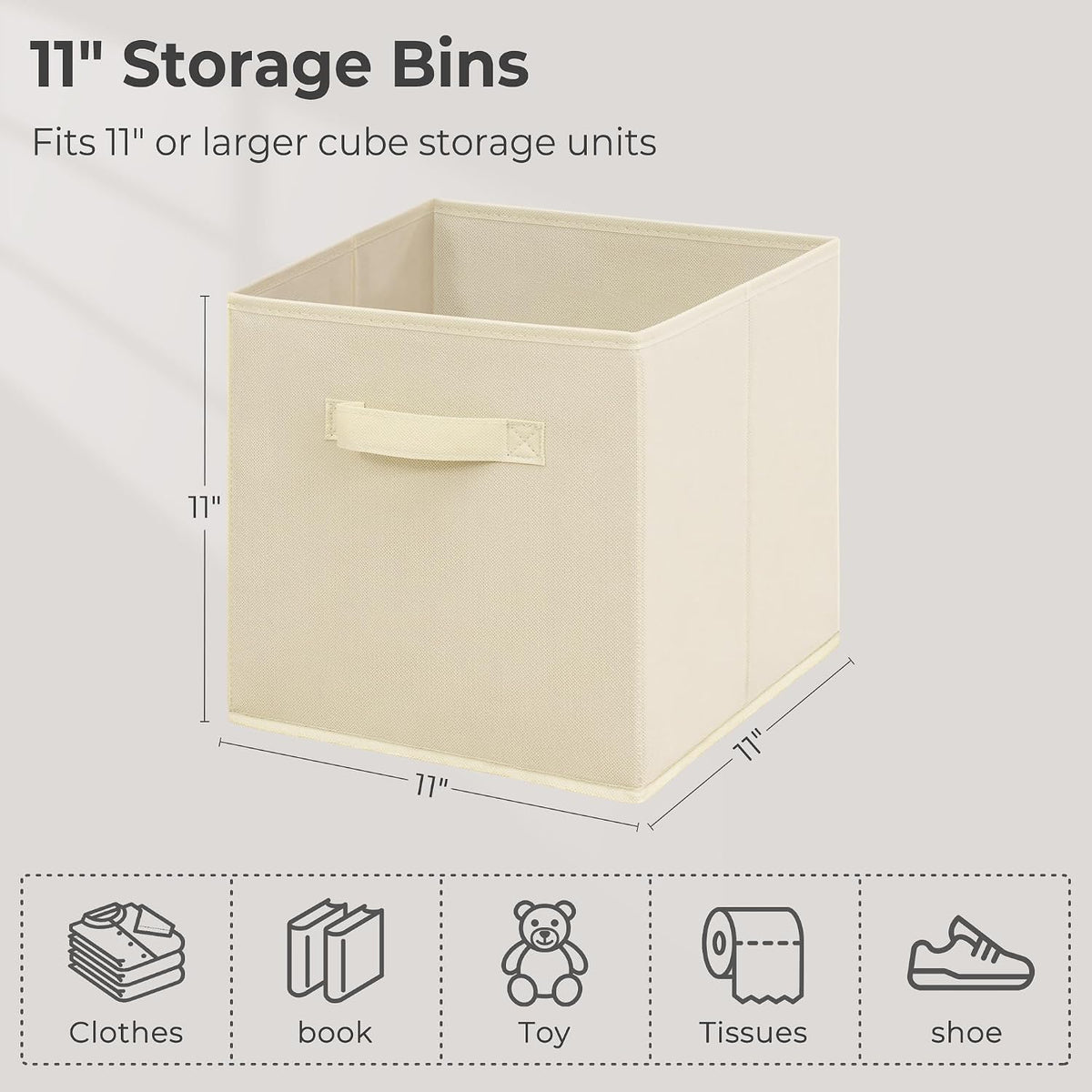 11 Inch Fabric Storage Cubes, Sturdy Foldable Storage Bins, Heavy Duty Cube Organizer for Clothes, Blankets, Shelves, Closets, Bedroom, Living Room, Beige, 5 Pack