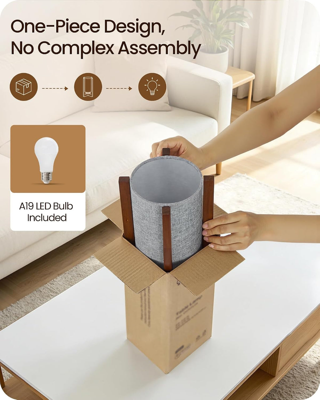 Gray Table Lamp, 13.4" Small Bedside Lamp with A19 LED Bulb