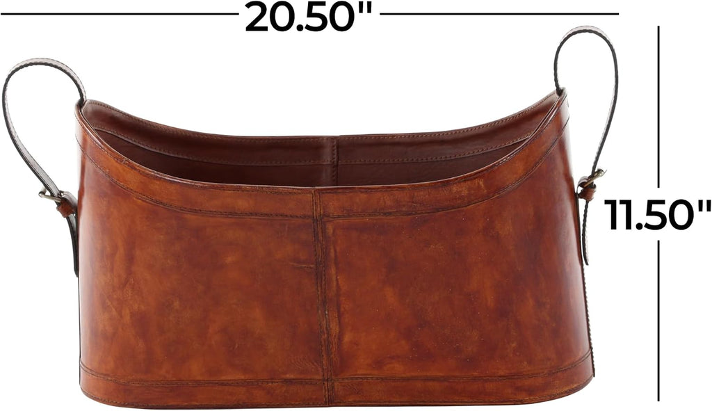 deco 79 Leather Magazine Holder, Basket 21" x 9" x 12", Brown