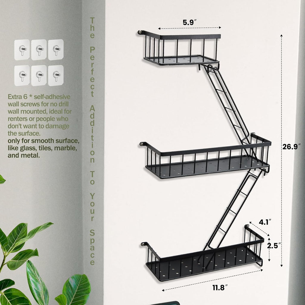 SweetSage Fire Escape Wall Shelf, Modern City Corner Wall Decorative Action Figure Metal Display with Mini Shelf, Black 2.5 Tier