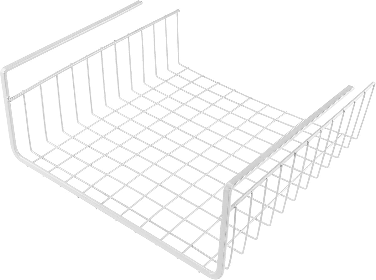 Under Shelf Storage Basket Set – 4-Piece White Wire Hanging Organizer for Kitchen, Pantry, or Cabinet Shelves