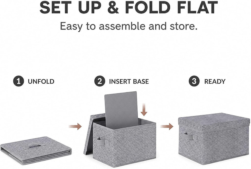 WUIKE Storage Bins with Lids, Decorative Boxes, Ash Gray, Large, 3-Pack