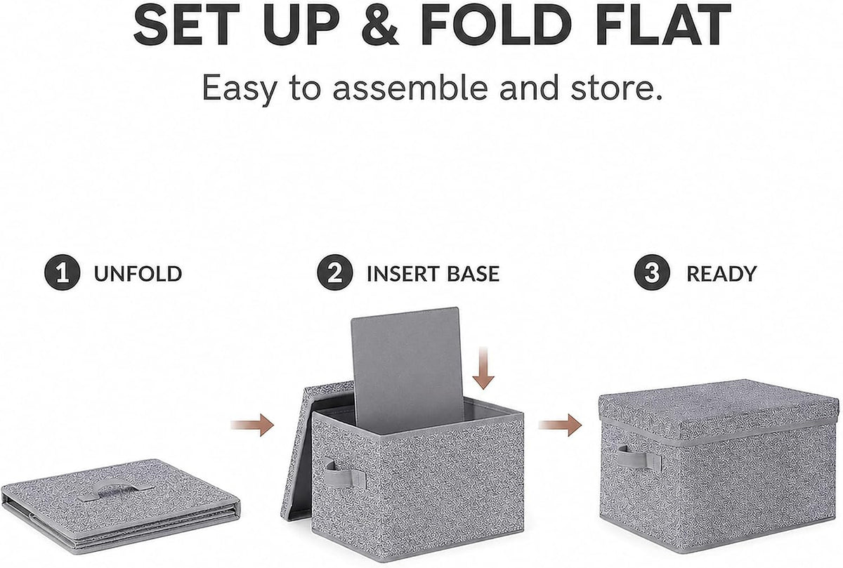 WUIKE Storage Bins with Lids, Decorative Boxes, Ash Gray, Large, 3-Pack