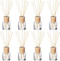 Roshtia 8 Set Reed Diffuser Bottle Empty Refillable Fragrance Glass Diffuser Bottles Set with Wooden Caps Sticks 50ml 1.7 oz Round Glass Jars for DIY Fragrance