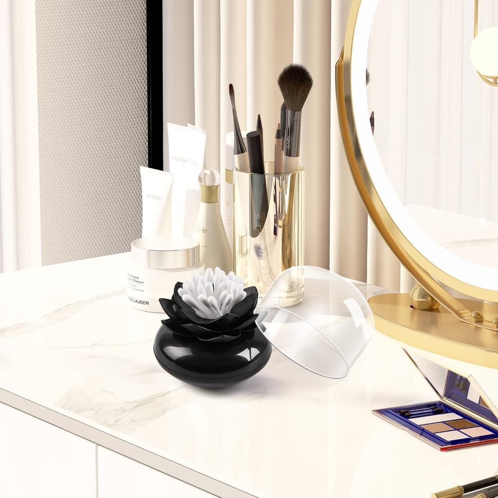 Bloss Lotus Cotton Swab Holder, Qtip Dispenser, Toothpicks Container-Black