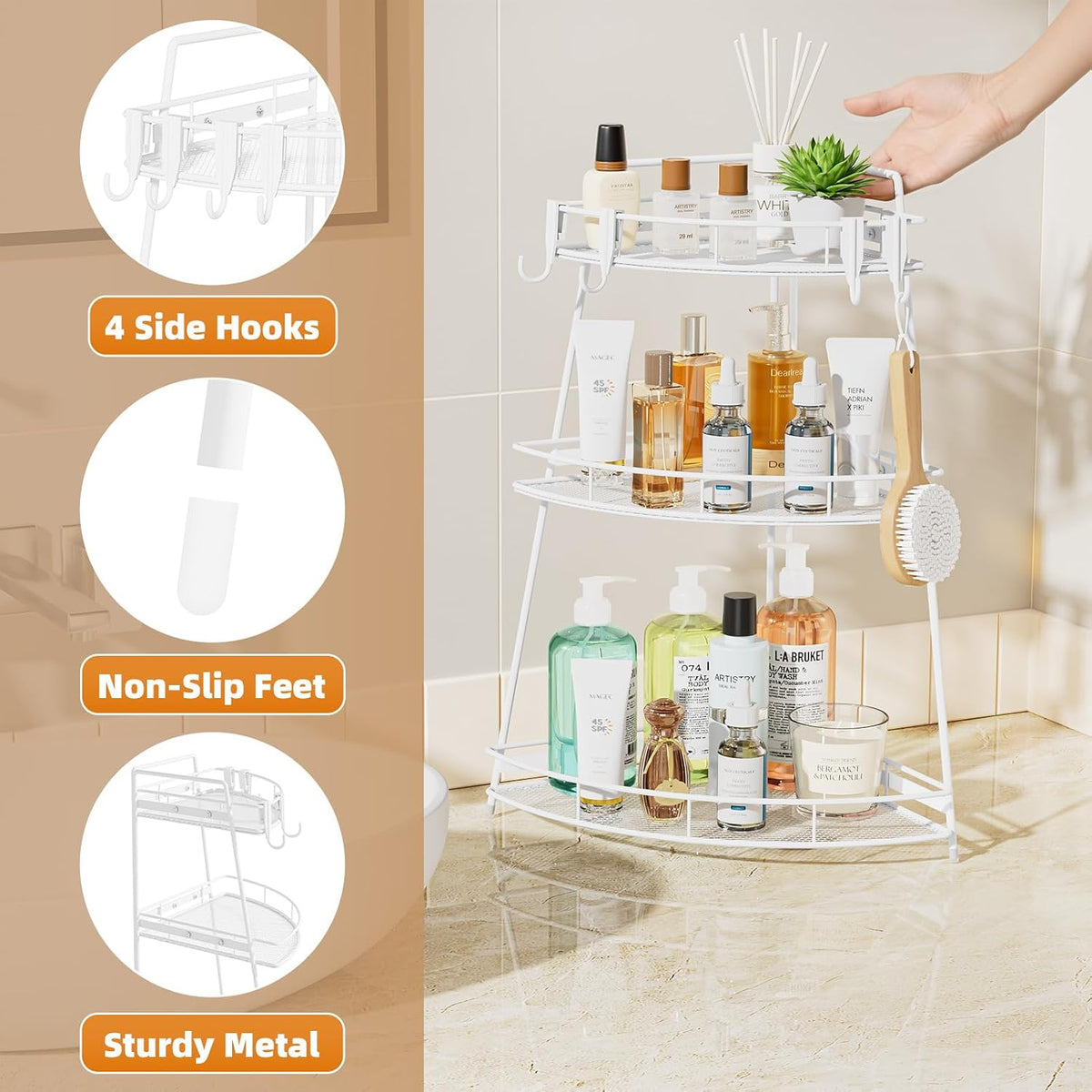 VITVITI 3 Tier Bathroom Counter Organizer Corner Vanity Shelf Storage White