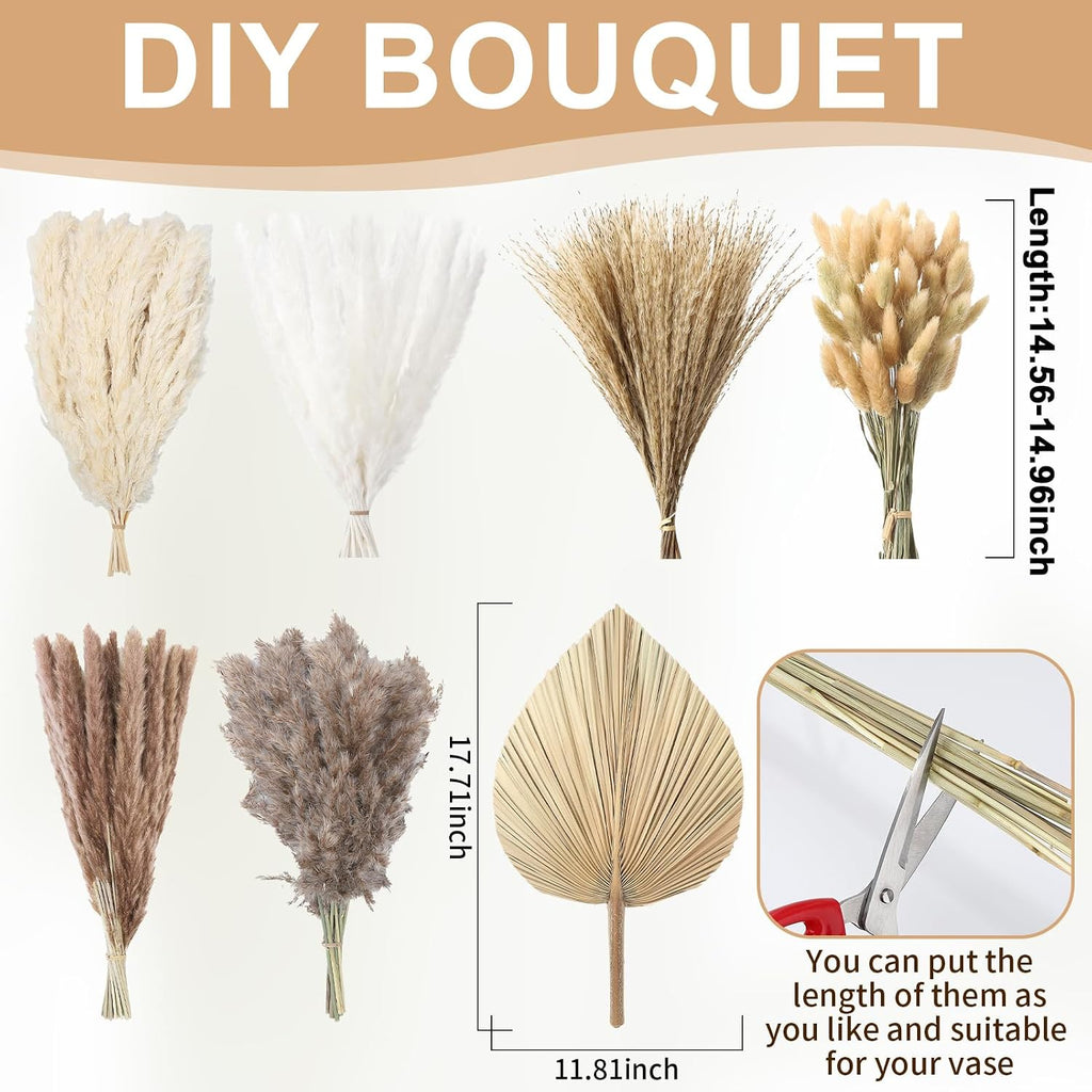 202 Pcs Boho Dried Pampas Grass Decor Bulk