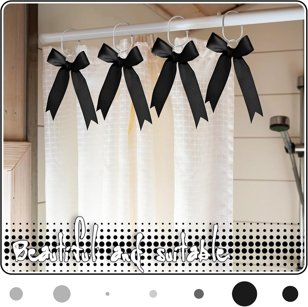 MorningRo 12 Pcs Black Bow Cute Shower Curtain Hooks Bow Knot Ribbon Hooks
