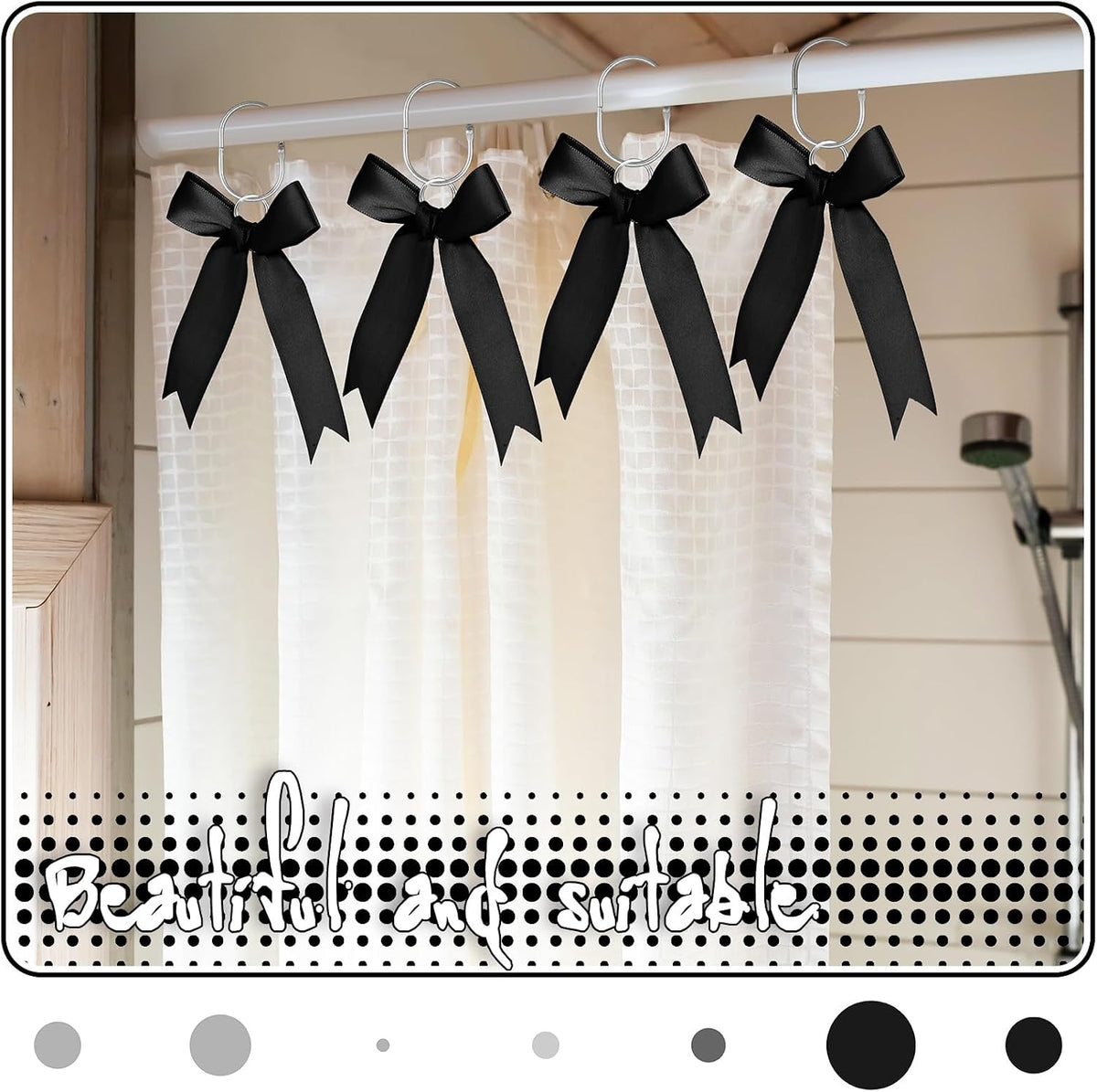 MorningRo 12 Pcs Black Bow Cute Shower Curtain Hooks Bow Knot Ribbon Hooks