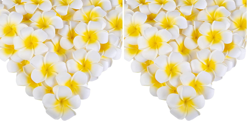 SallyFashion 50PCS 2.7" Foam Plumeria Flower Heads, Tropical Artificial Hawaiian Frangipani for Hair Hat Wreath, DIY Crafts, Spring Wedding Decor (Pack of 2)