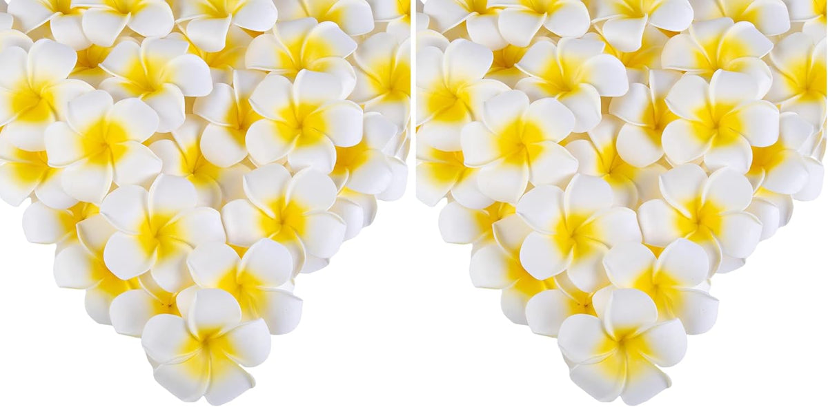 SallyFashion 50PCS 2.7" Foam Plumeria Flower Heads, Tropical Artificial Hawaiian Frangipani for Hair Hat Wreath, DIY Crafts, Spring Wedding Decor (Pack of 2)