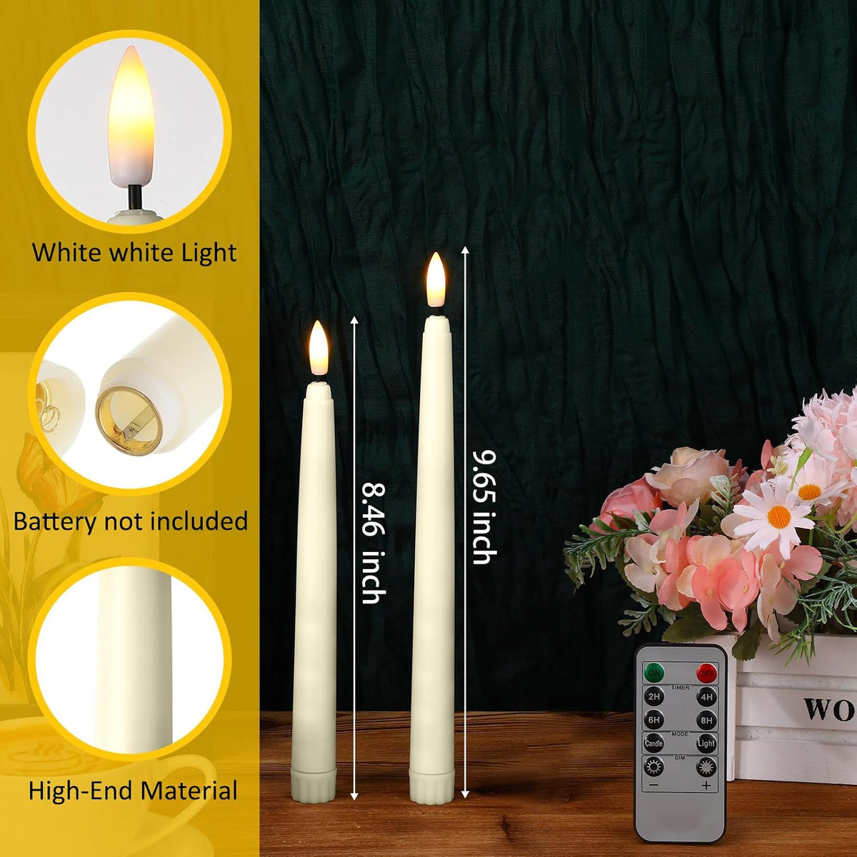 Reginary 48 Pcs Flameless Taper Candles with 4 Remote,Ivory,8.46 Inches