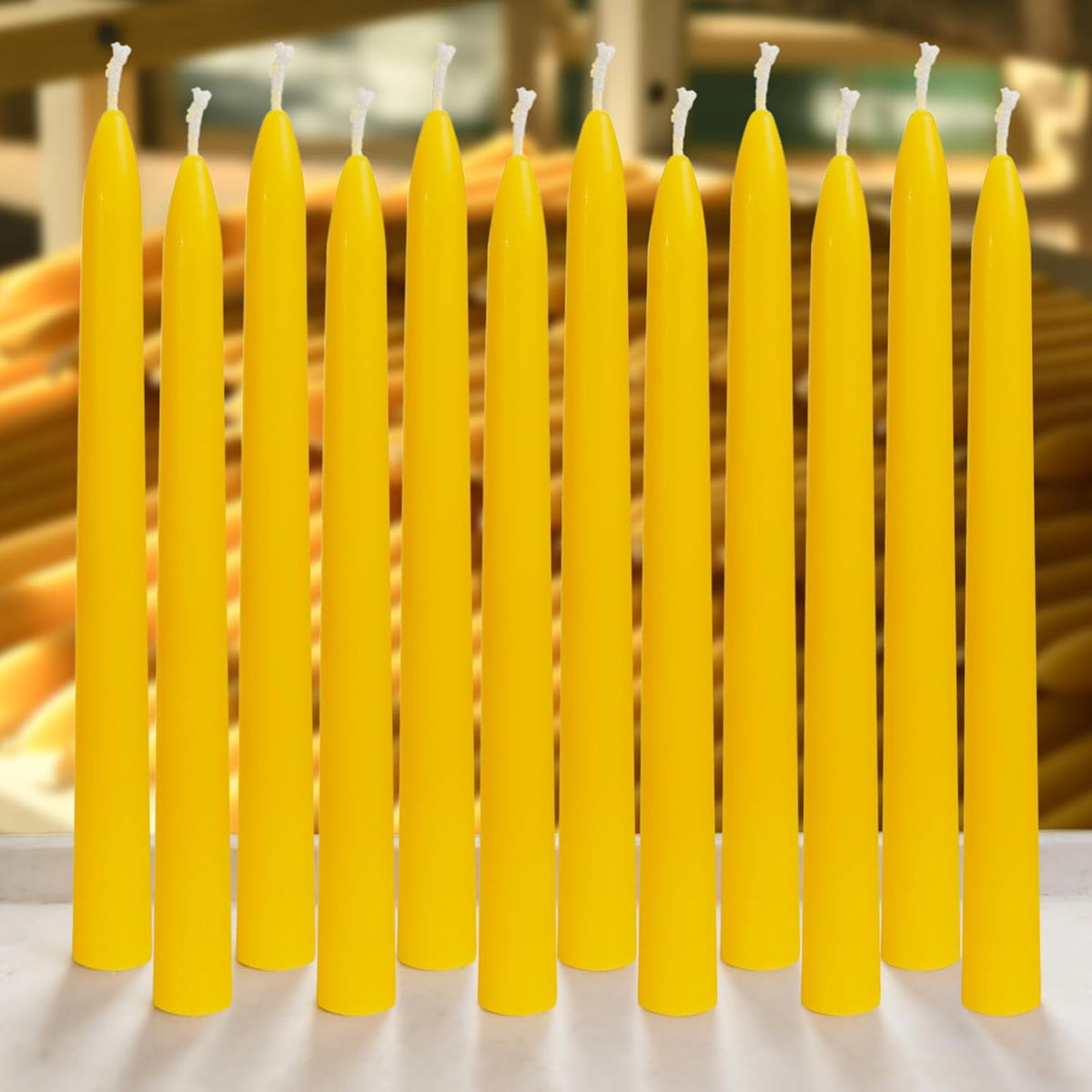 DEYBBY Beeswax Taper Candles, Clean Burning, Natural, 9 Inch, Set of 12